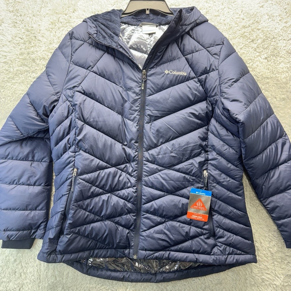 NWT Columbia Heavenly Hooded Jacket Women Plus 1X Navy Blue Omni-Heat $150